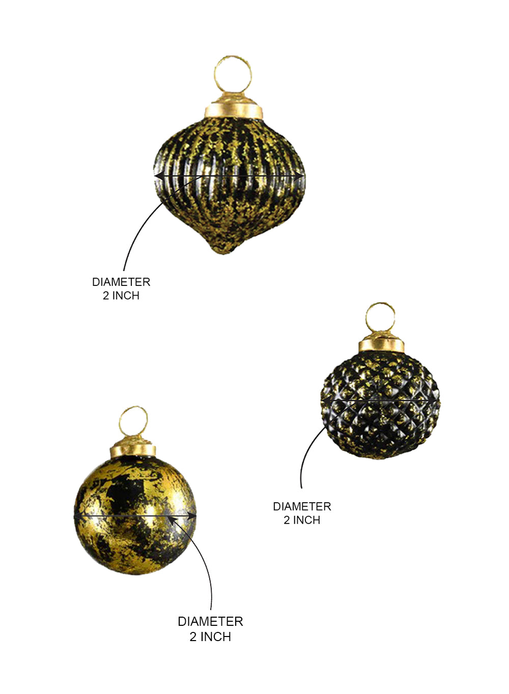 2" Celestial Black & Gold Glass Ornament, Pack of 12