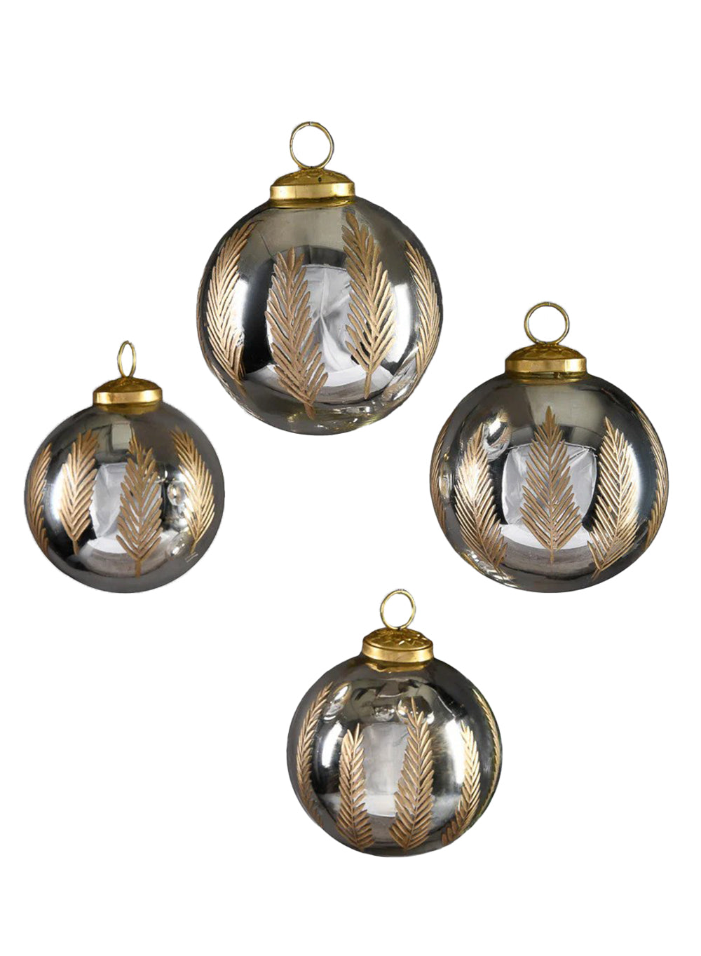 4" Golden Fern Etched Glass Ornament, Pack of 4
