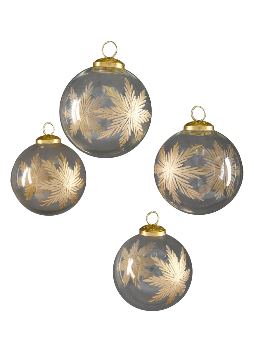 4" Golden Snowflake Glass Ornament, Pack of 4
