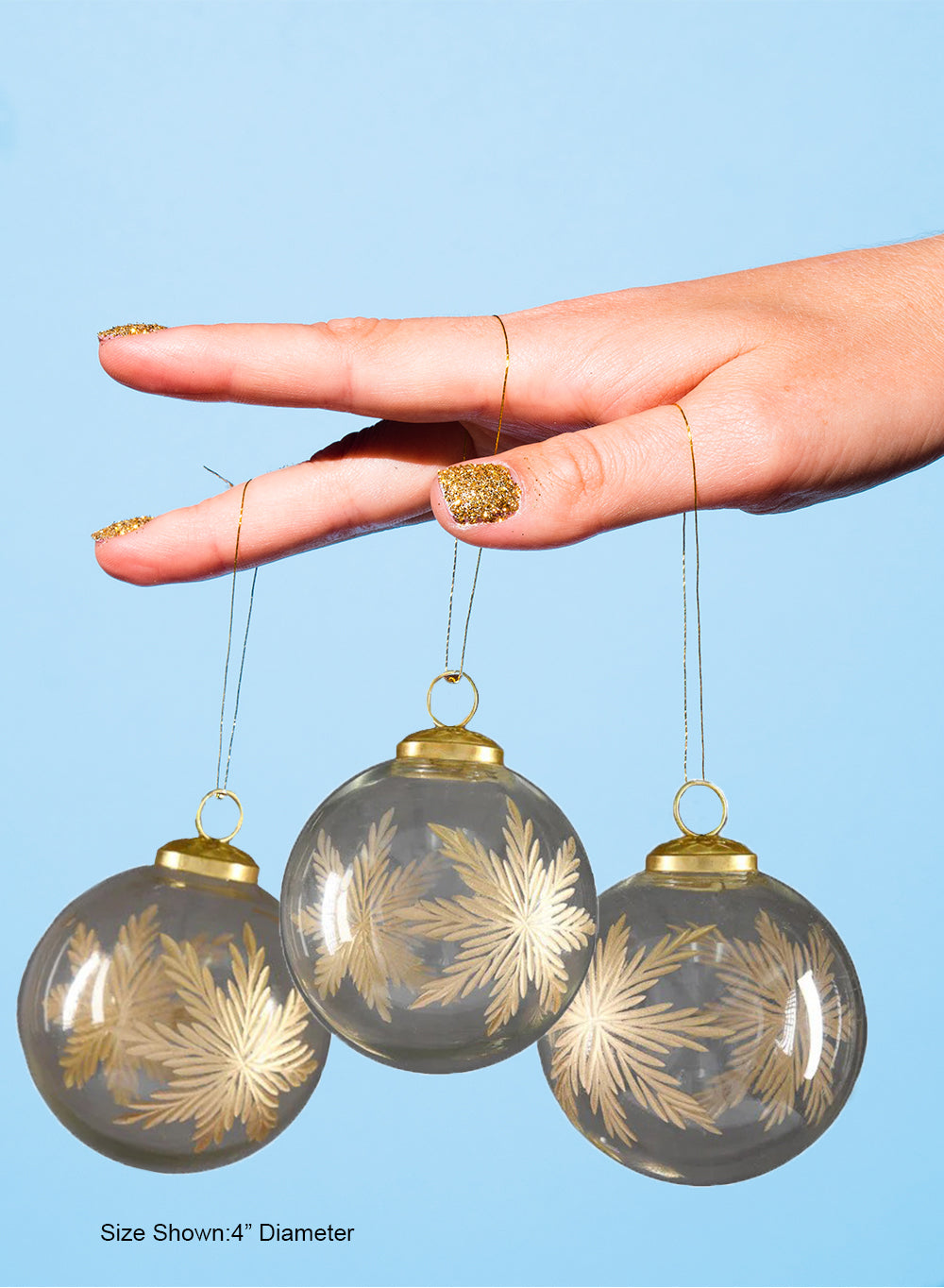 4" Golden Snowflake Glass Ornament, Pack of 4