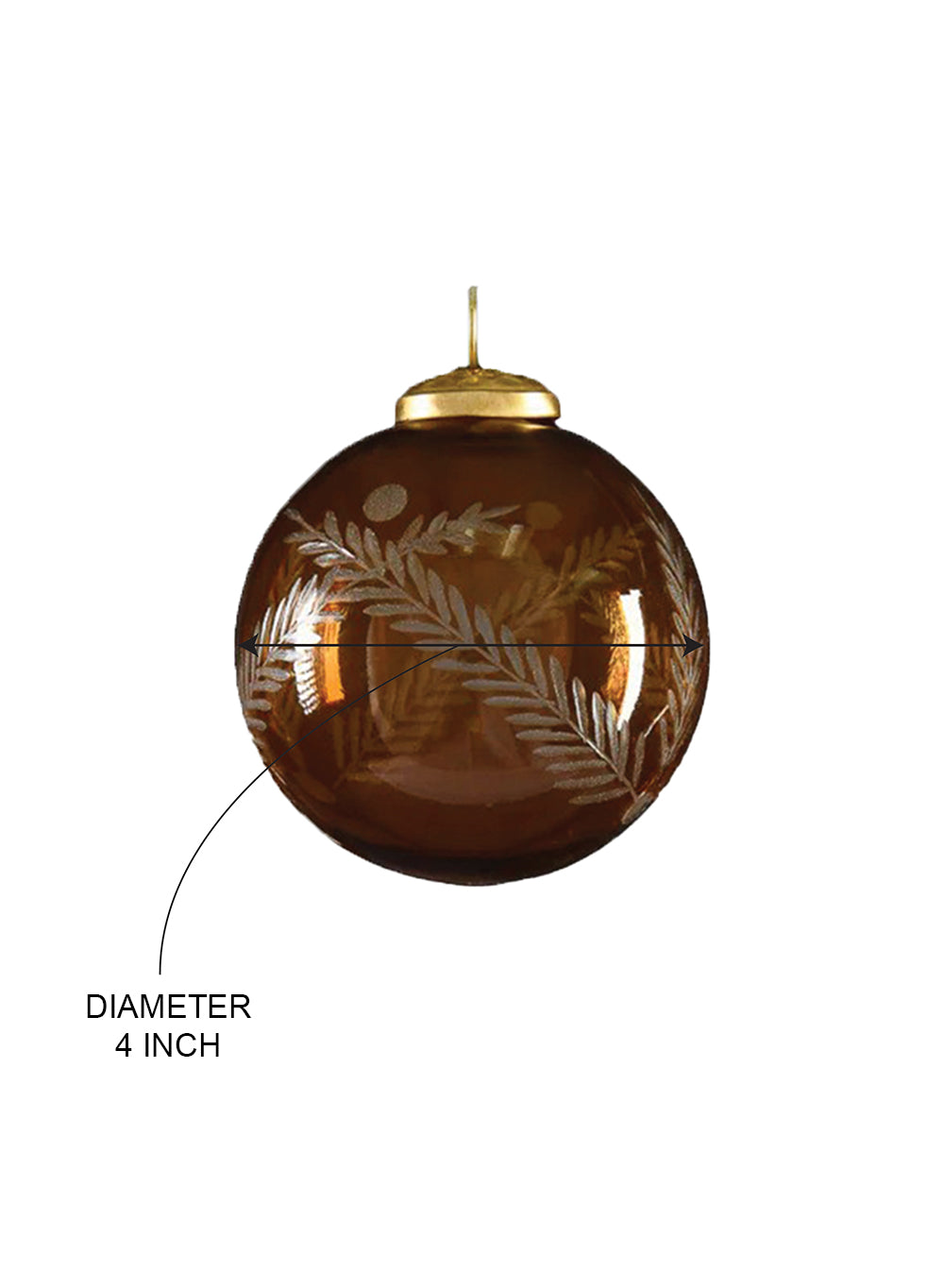 4" Amber Palm Etched Glass Ornament, Pack of 4