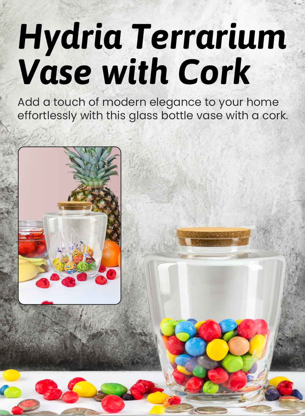 Terrarium Bottle Vase with Cork, in 4 Shapes