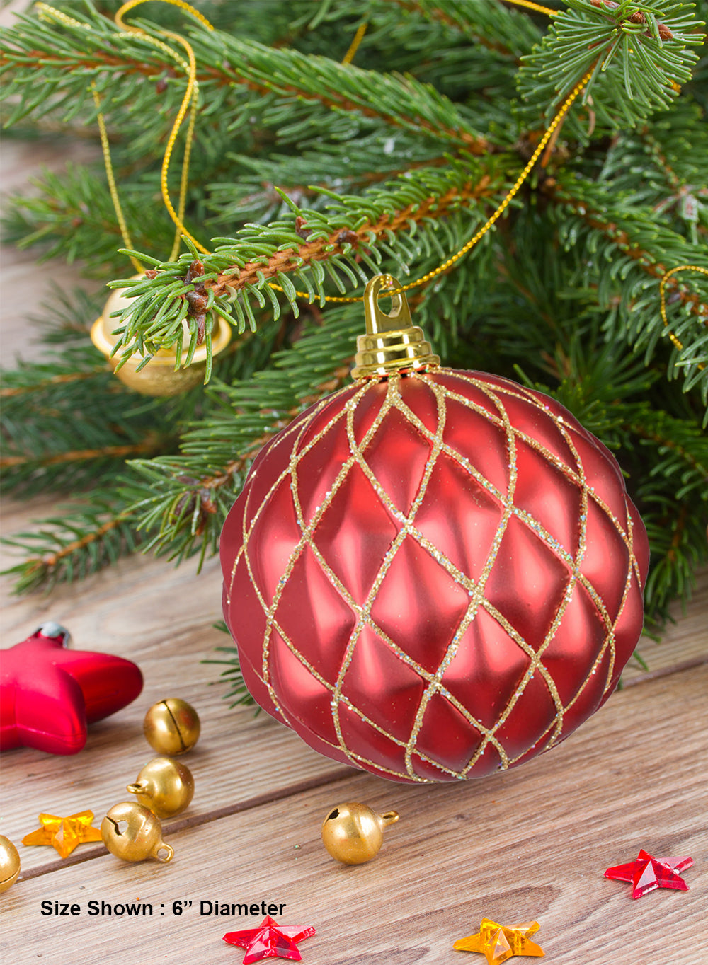 6" Quilted Red Ornaments, Pack of 6