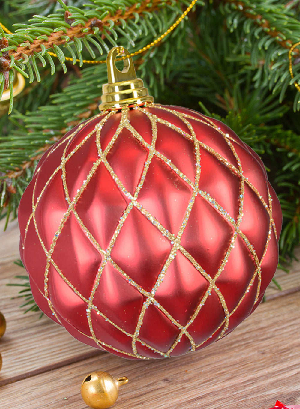 6" Quilted Red Ornaments, Pack of 6