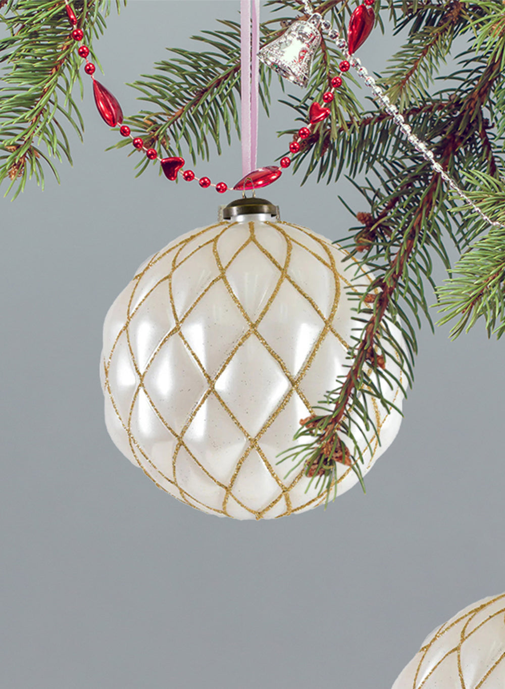 6" Quilted Pearl White Ornaments, Pack of 6