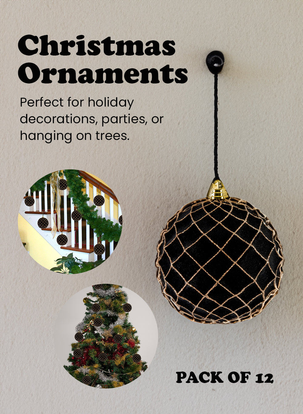 Black Christmas Ball Ornament, Pack of 12