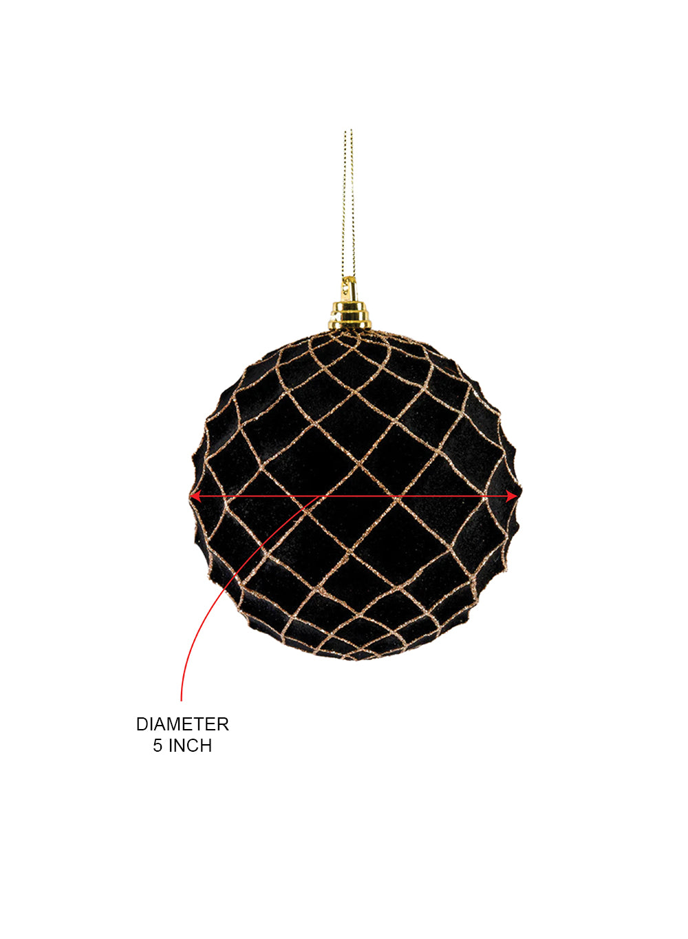 5" Black Velvet Christmas Ornaments, Pack of 6