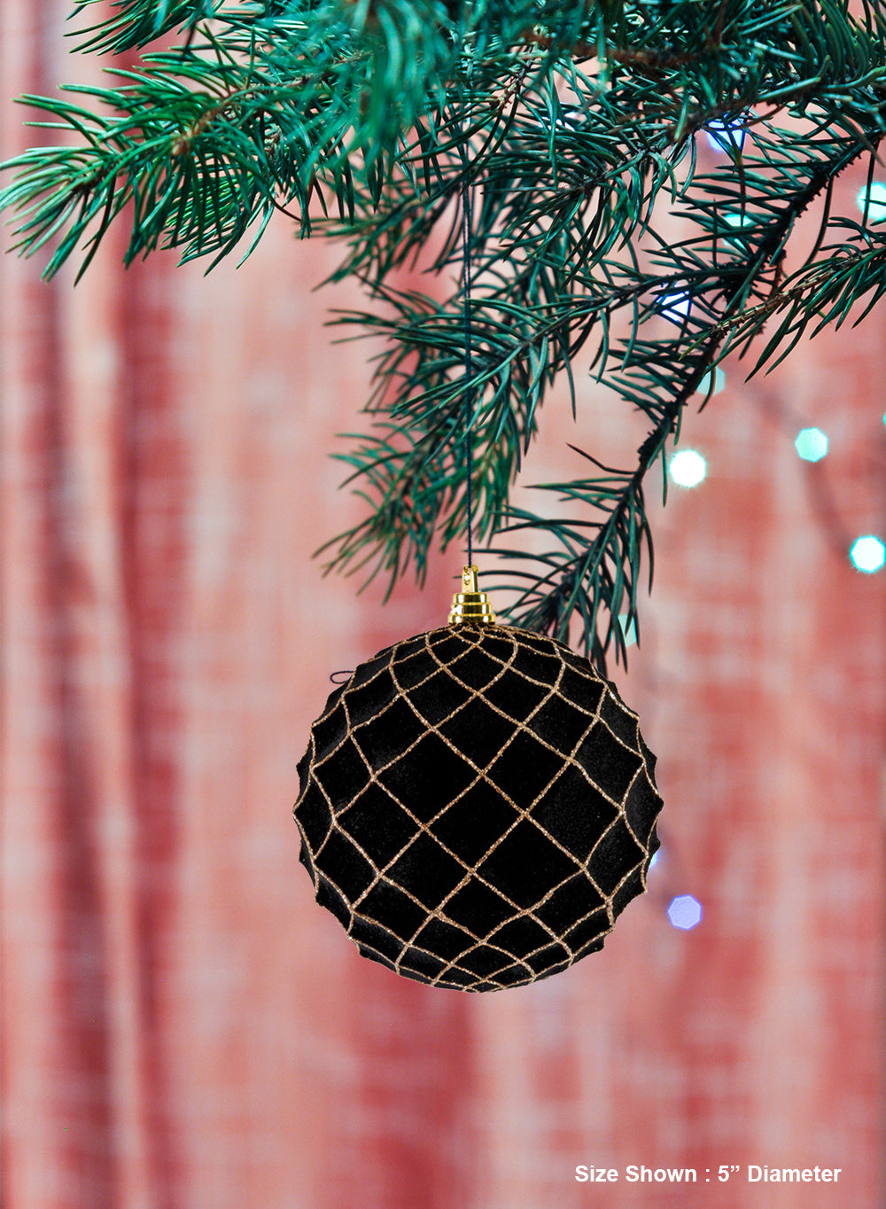 5" Black Velvet Christmas Ornaments, Pack of 6