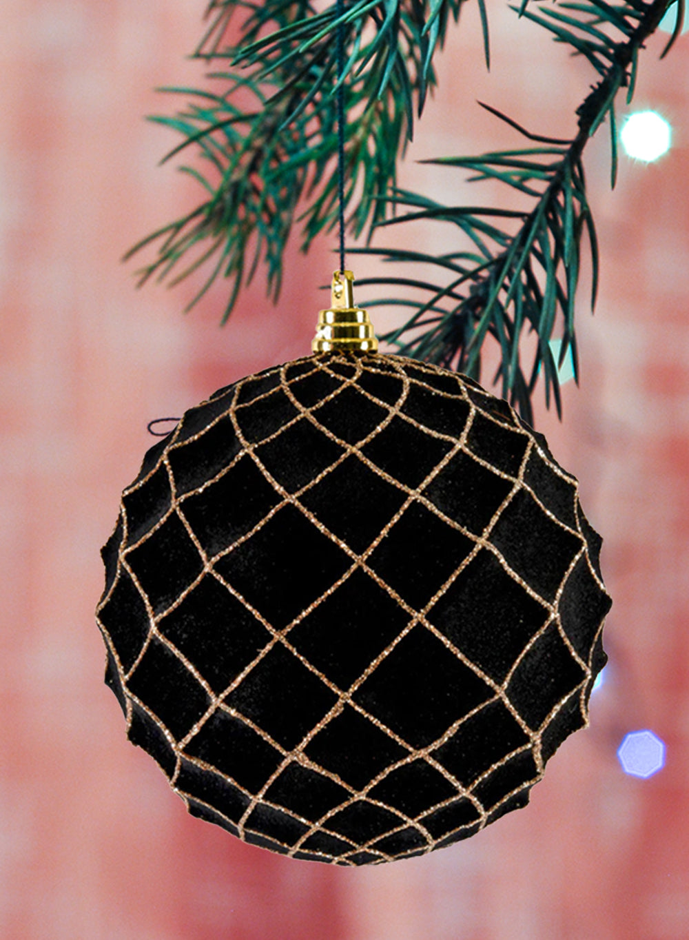 5" Black Velvet Christmas Ornaments, Pack of 6