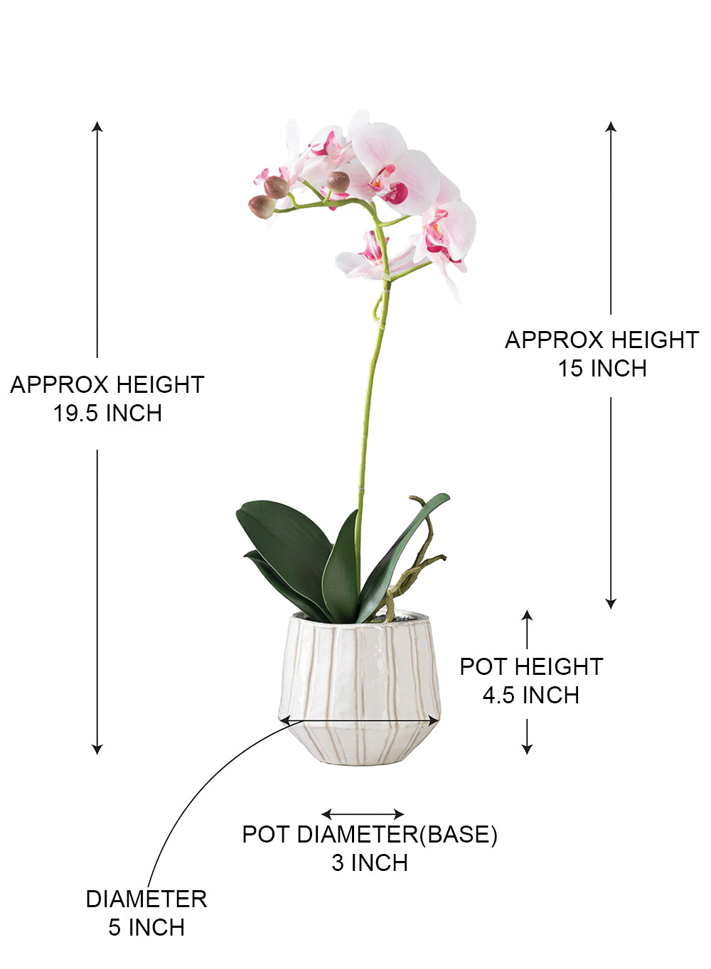 Pink Bloom Faux Orchid in Pot, 5" Diamter & 19.5" Tall