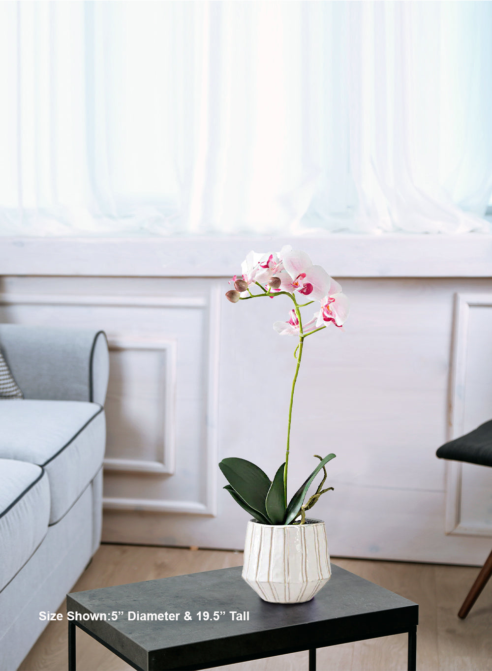 Pink Bloom Faux Orchid in Pot, 5" Diamter & 19.5" Tall