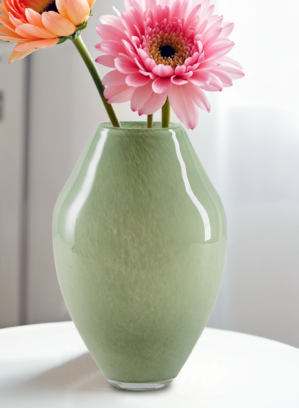 Empress Jade Glass Vase, 7" Diameter & 10" Tall