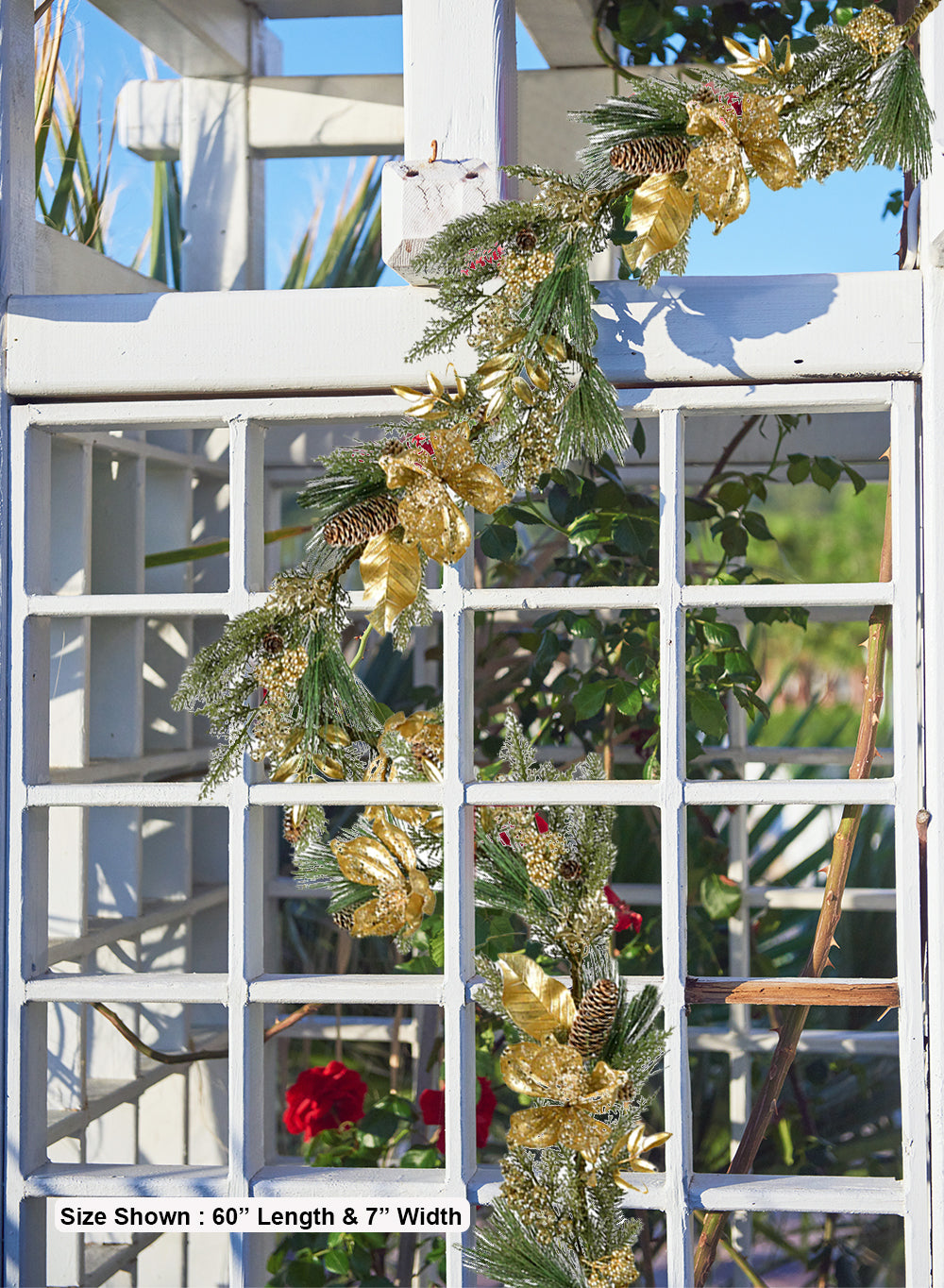 60" Gold Christmas Garland with Pinecones & Florals