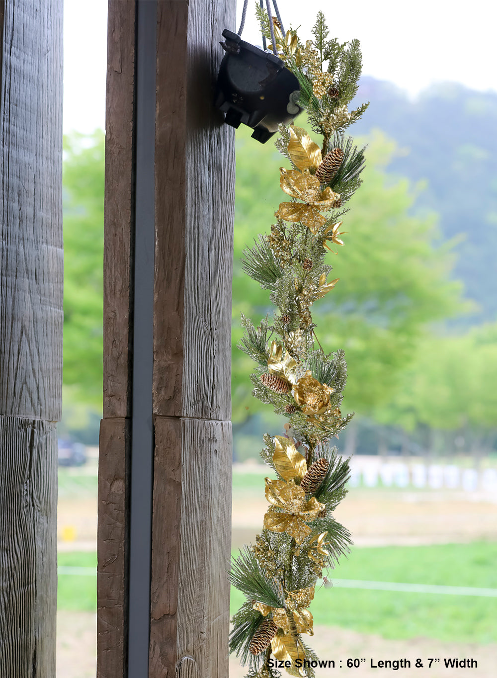 60" Gold Christmas Garland with Pinecones & Florals