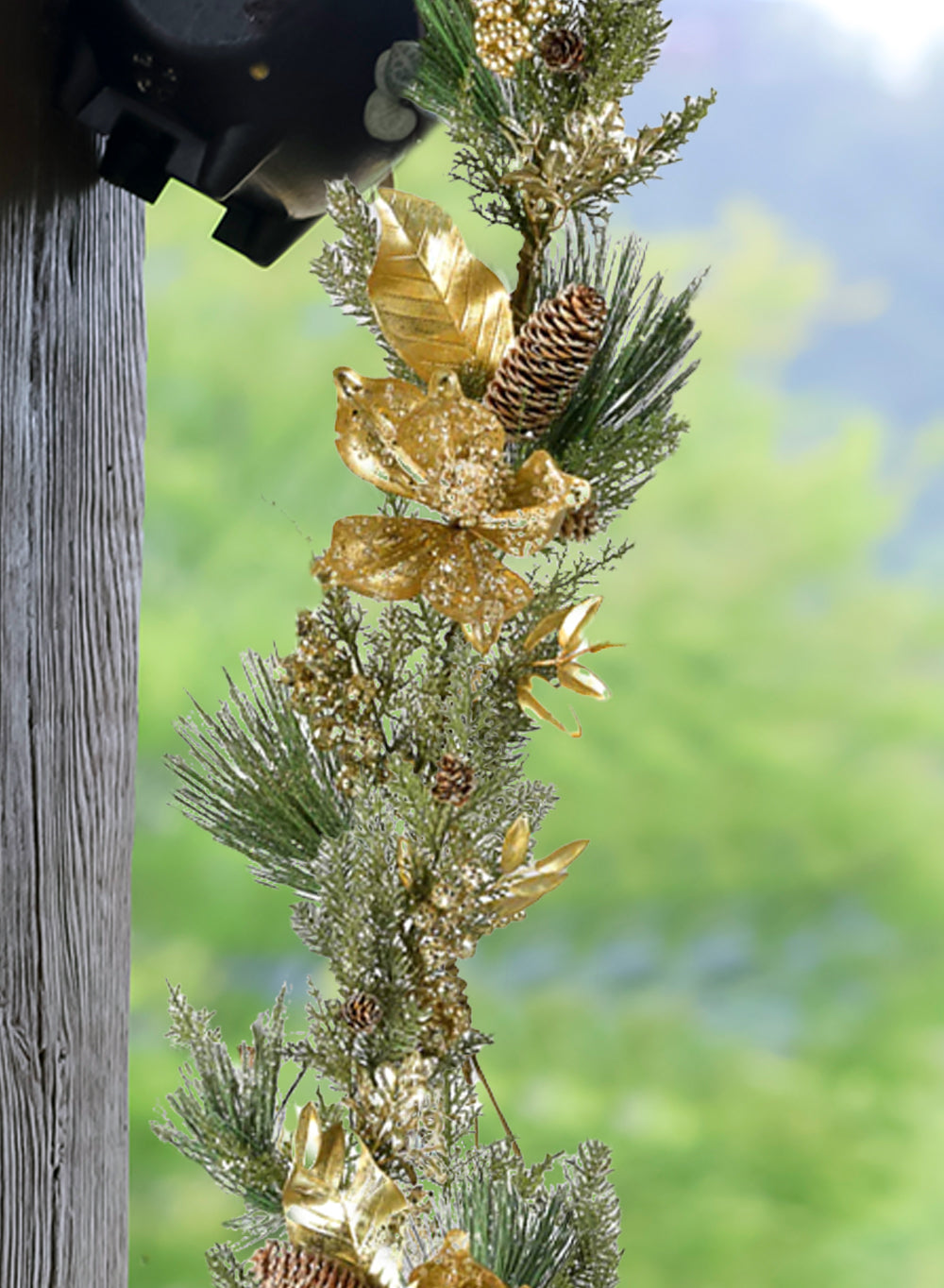 60" Gold Christmas Garland with Pinecones & Florals