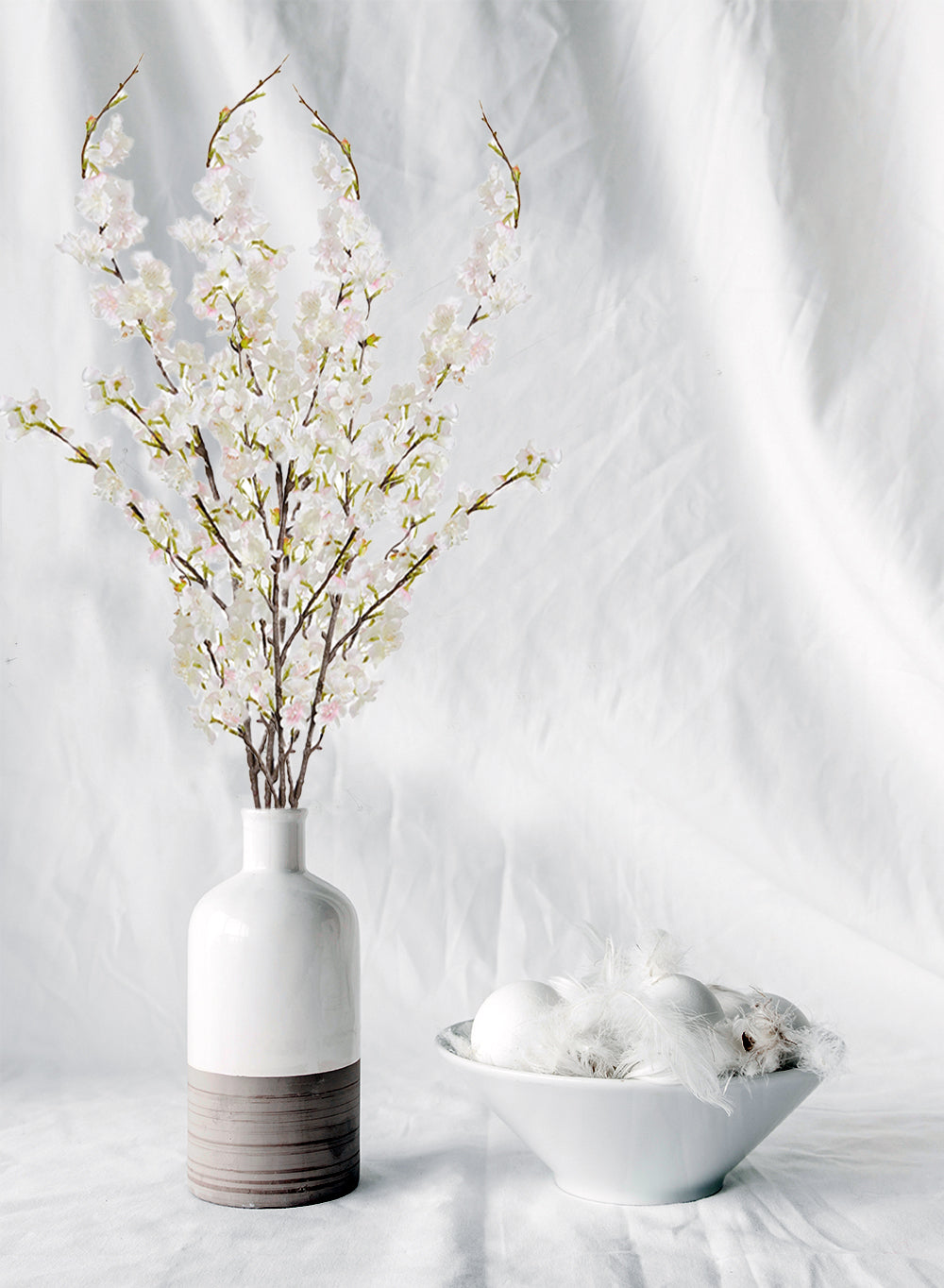 42" Artificial White Cherry Blossom Branch, Pack of 12