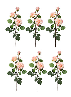 Serene Spaces Living 12 Pcs Artificial Flowers Light Pink Silk Spray Roses