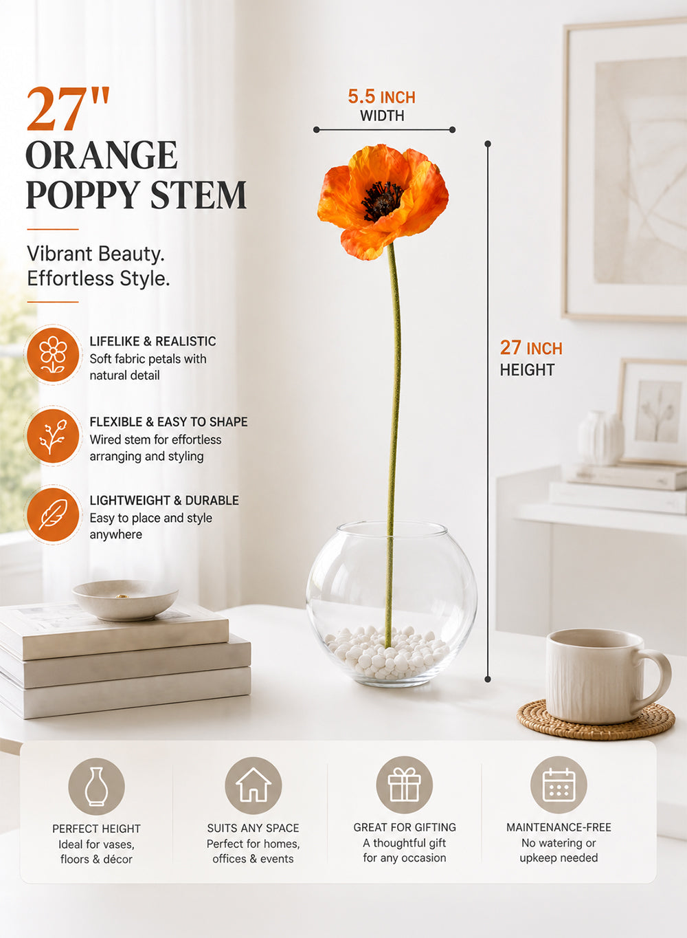 27" Artificial Poppy Stem Collection