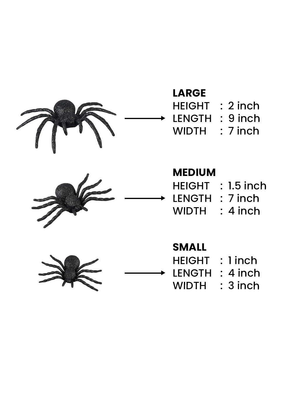 Halloween Spider Decorations, 5-Pack, Various Sizes