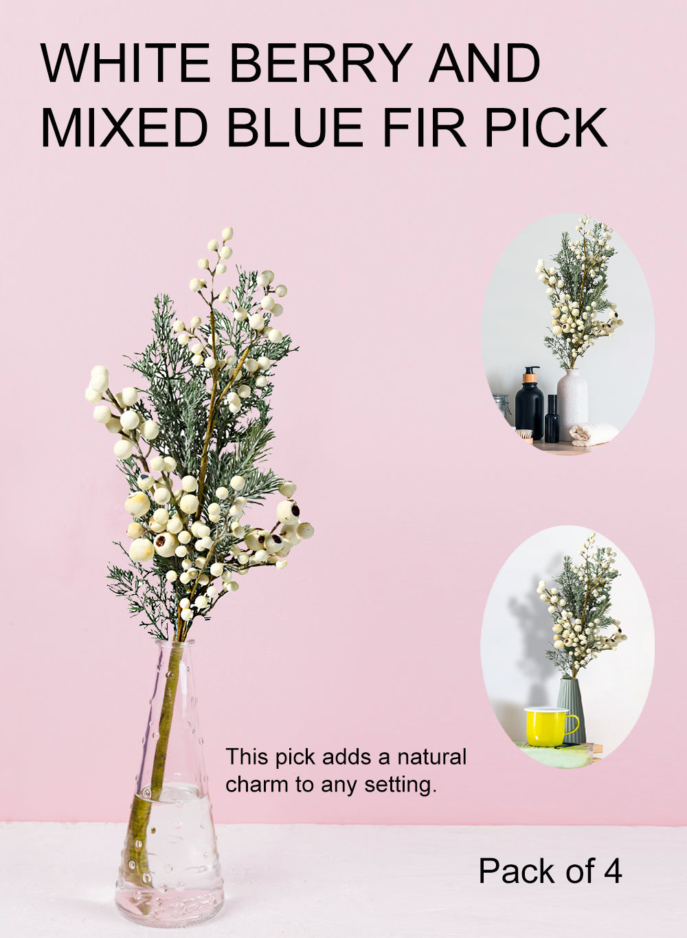 28.5" White Berry Mixed Blue Fir Pick, Set of 4