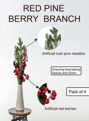 31.25" Red Pine Berry Branch, Set of 4