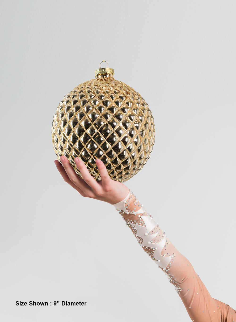 9" Large Quilted Gold Glass Ornaments, Pack of 2