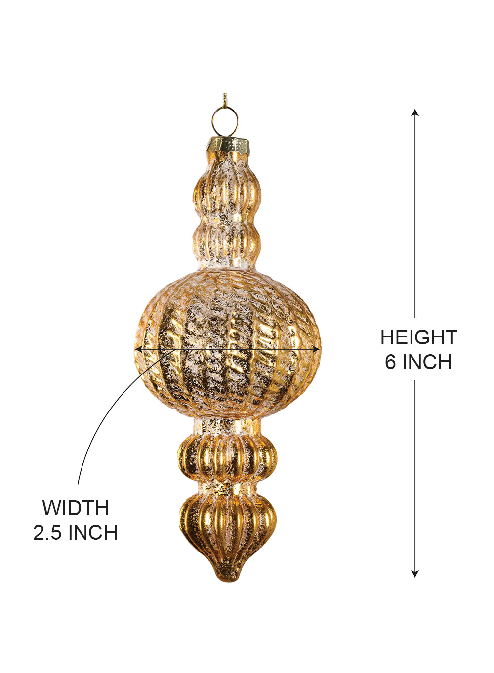 6" Gold Finial Christmas Glass Ornaments, Pack of 4