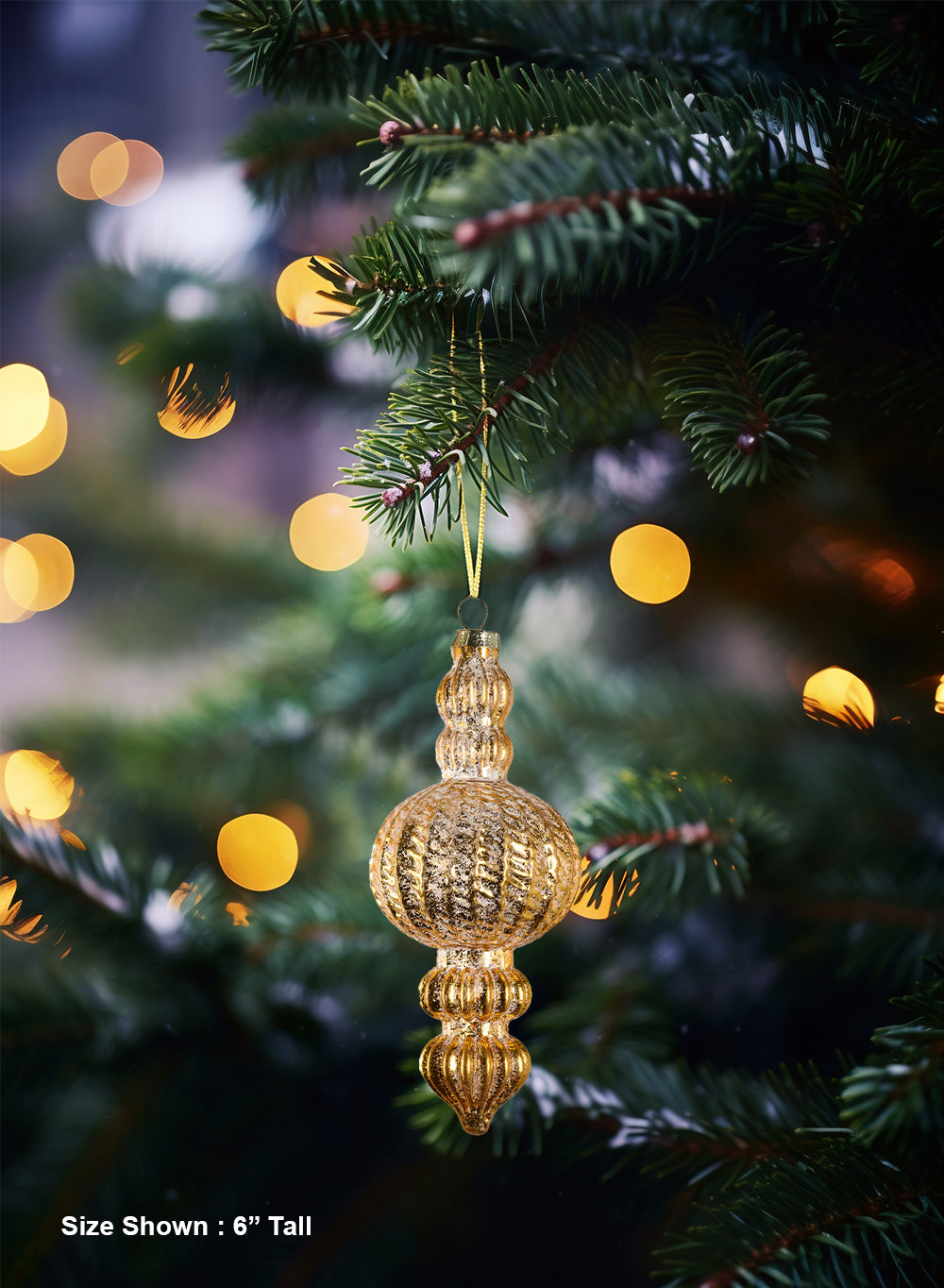 6" Gold Finial Christmas Glass Ornaments, Pack of 4