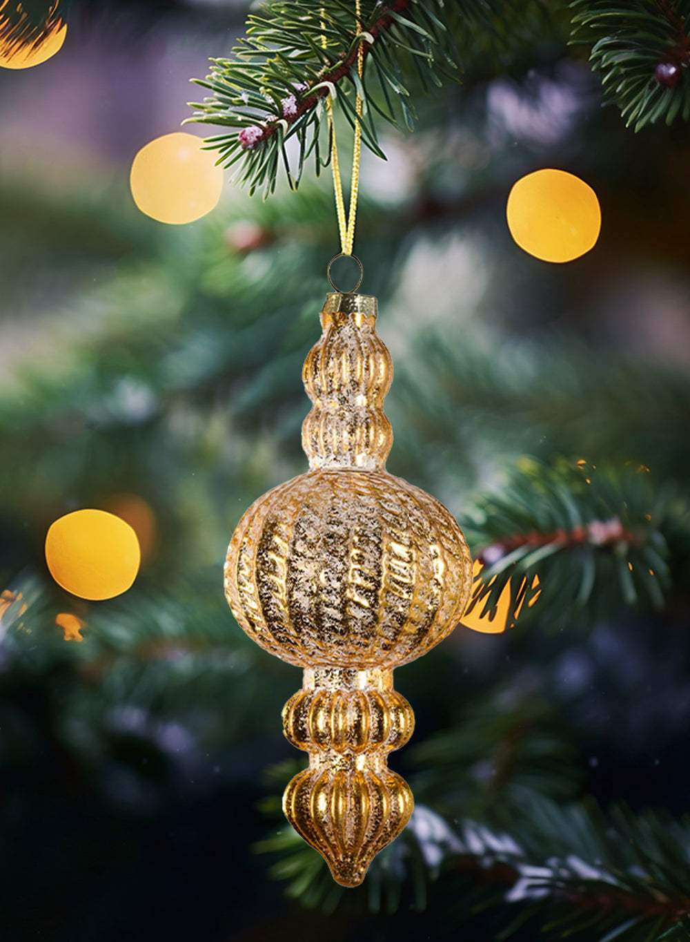 6" Gold Finial Christmas Glass Ornaments, Pack of 4