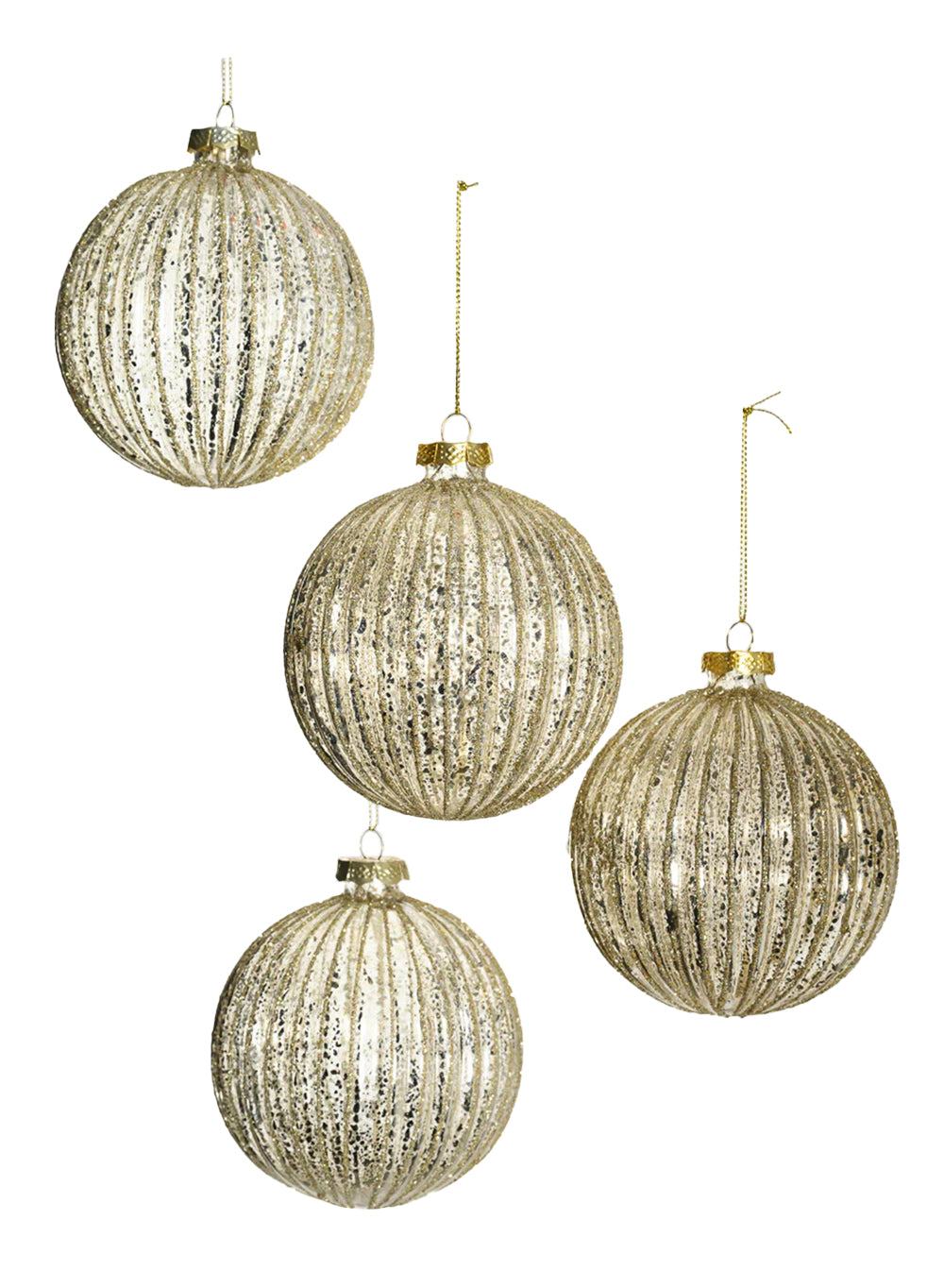 4" Gold Mercury Ribbed Glass Ornaments, Pack of 4
