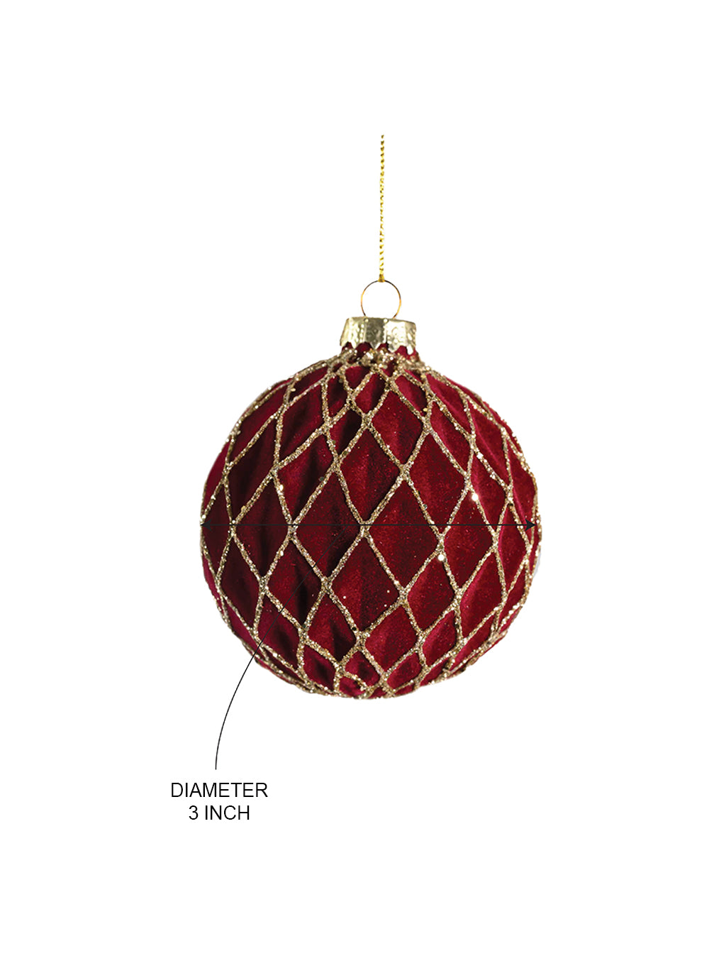 3" Red Velvet Glass Christmas Ornaments, Pack of 6