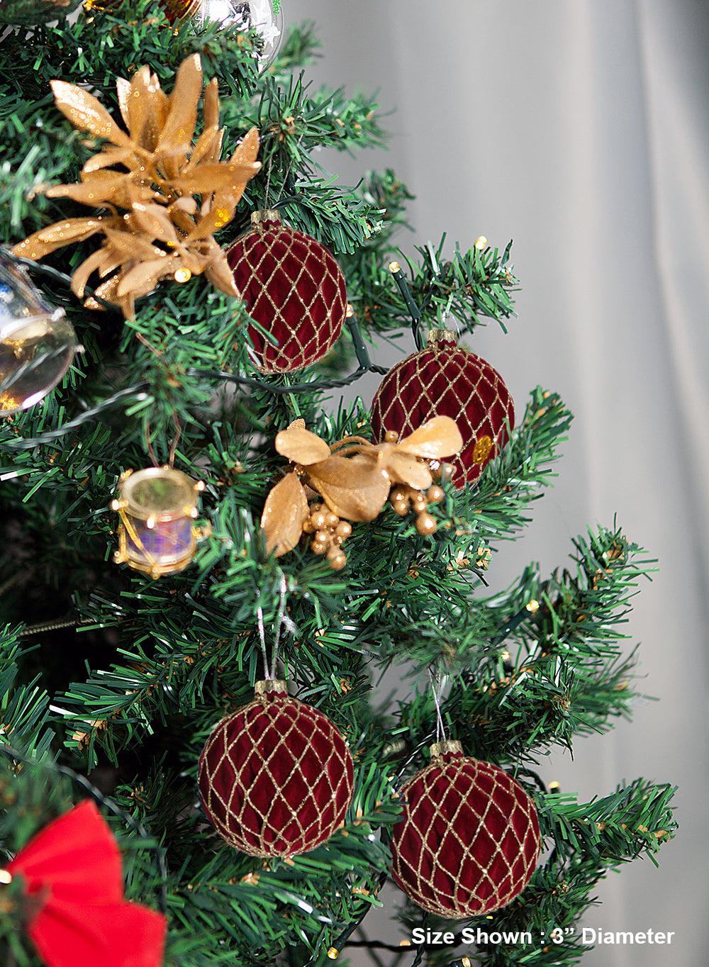 3" Red Velvet Glass Christmas Ornaments, Pack of 6