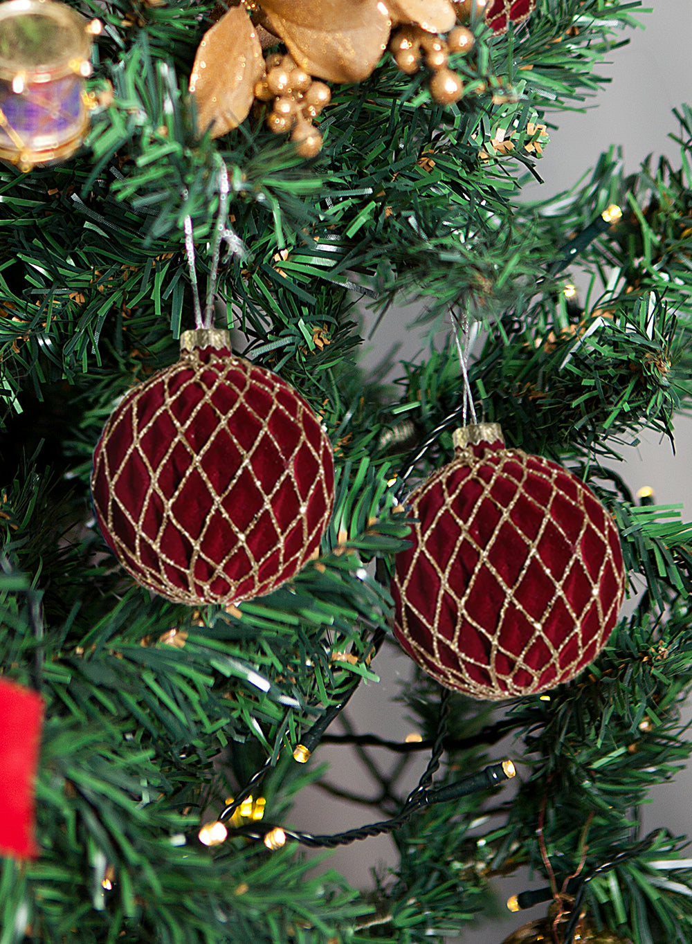 3" Red Velvet Glass Christmas Ornaments, Pack of 6