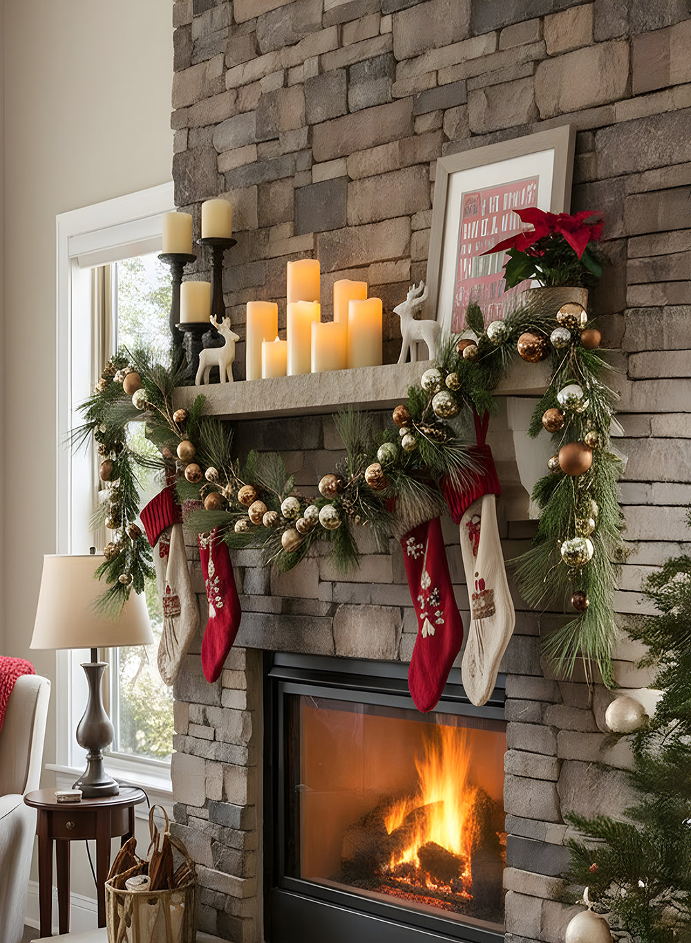 60" Pine Garland with Gold Bronze & Champagne Ornaments