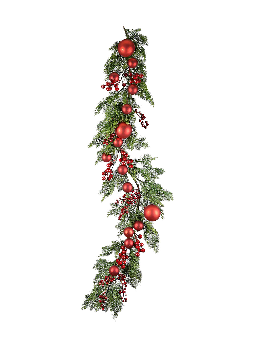 62" Pine Garland with Red Berries & Ornaments
