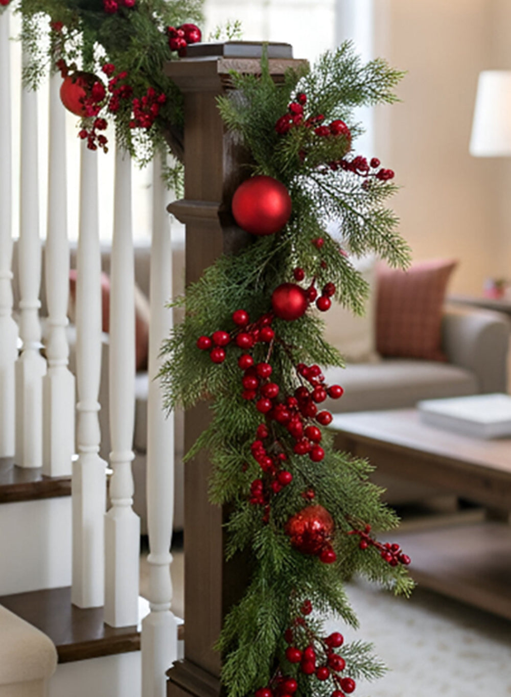 62" Pine Garland with Red Berries & Ornaments