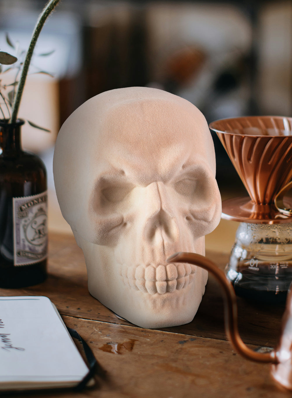 6" Life-Size White Flocked Human Skull