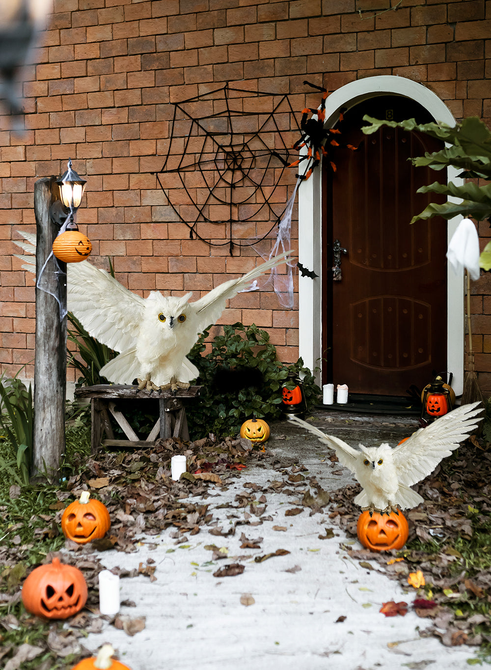 Feathered Artificial White Flying Owl, in 2 Sizes