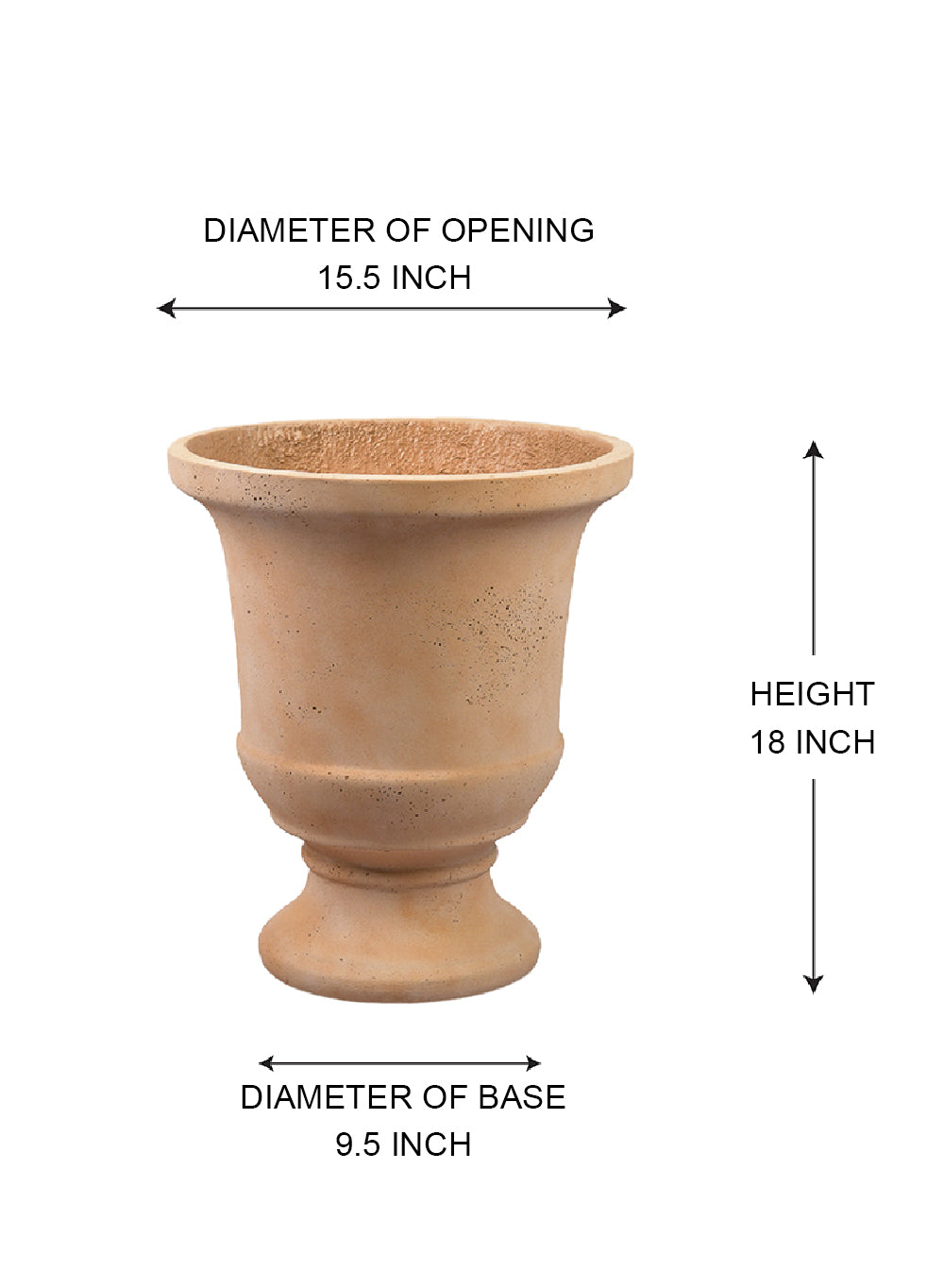 TerraLava Concrete Urn Planter, 15.5" Diameter & 18" Tall