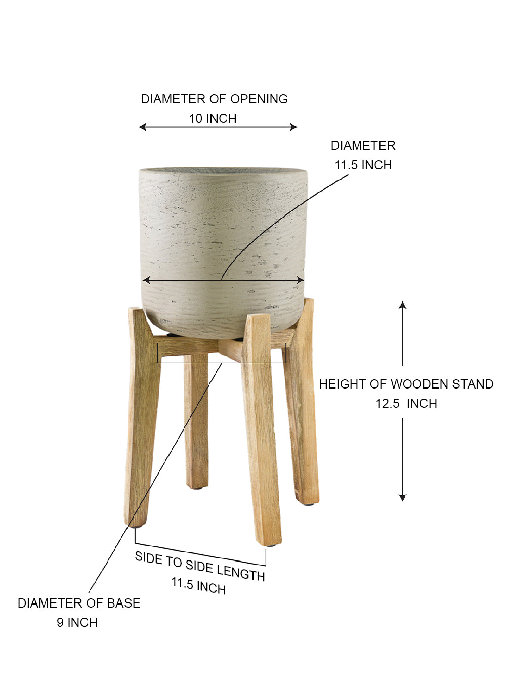 Minimalist Cement Planter with Wooden Legs, in 2 Sizes