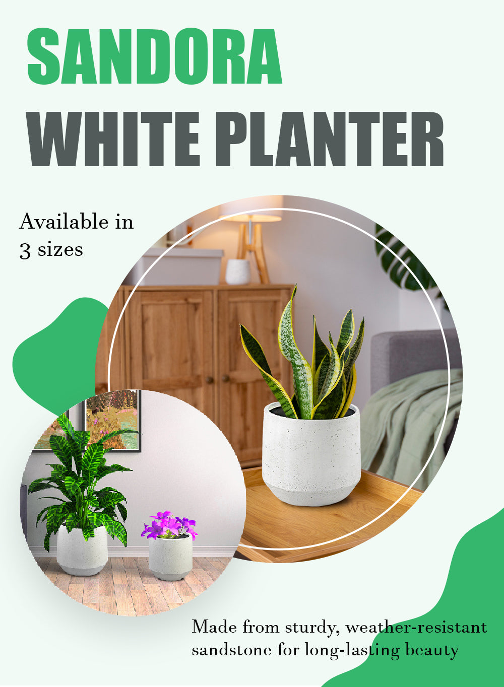 Sandora White Planter, Available in 3 Sizes