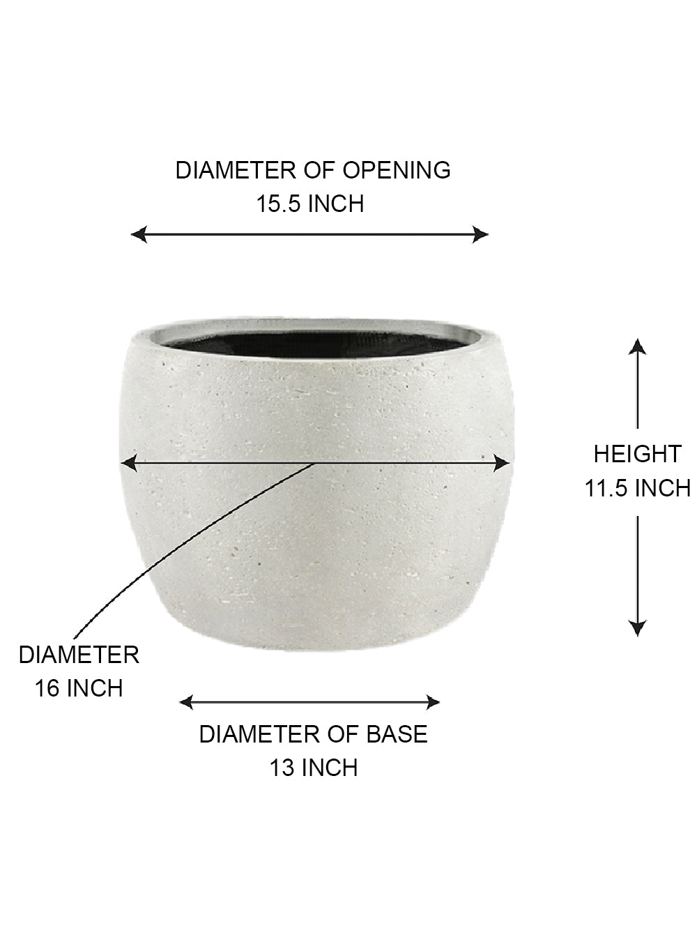 Sandora White Low Round Planter, Available in 3 Sizes