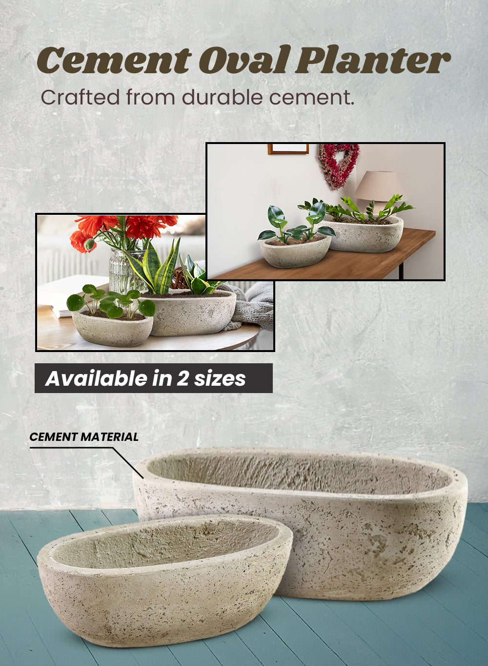 Beige Cement Oval Planter