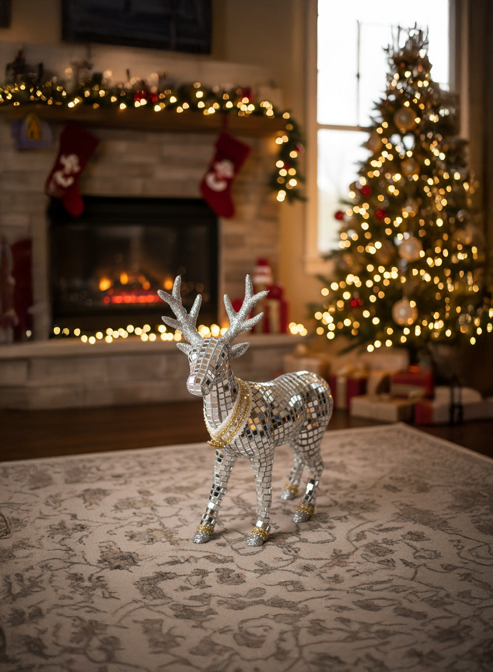 Mirrored Mosaic Reindeer Figurine, 10.5" Tall, 2" Wide & 9.5" Long