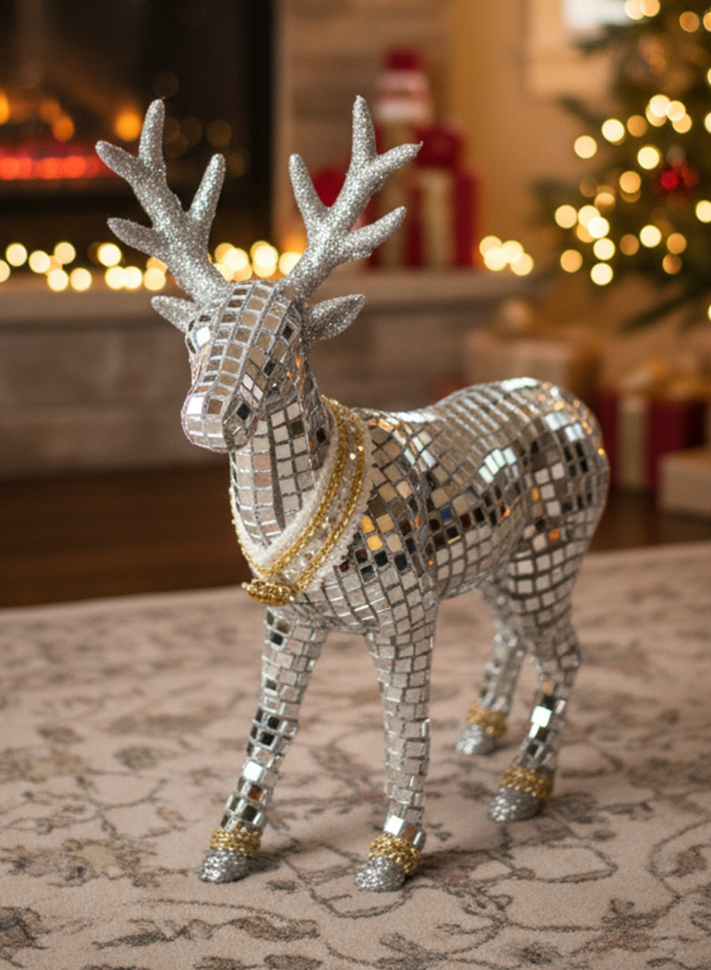 Mirrored Mosaic Reindeer Figurine, 10.5" Tall, 2" Wide & 9.5" Long