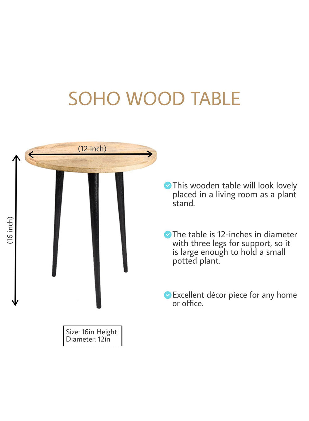 Small Wooden Table, Natural Wood in 2 Sizes