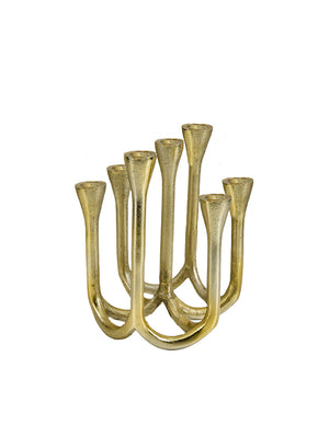 Seven-Branched Gold Menorah Candle Holder, 7.75" Long, 6.5" Wide & 8.25" Tall