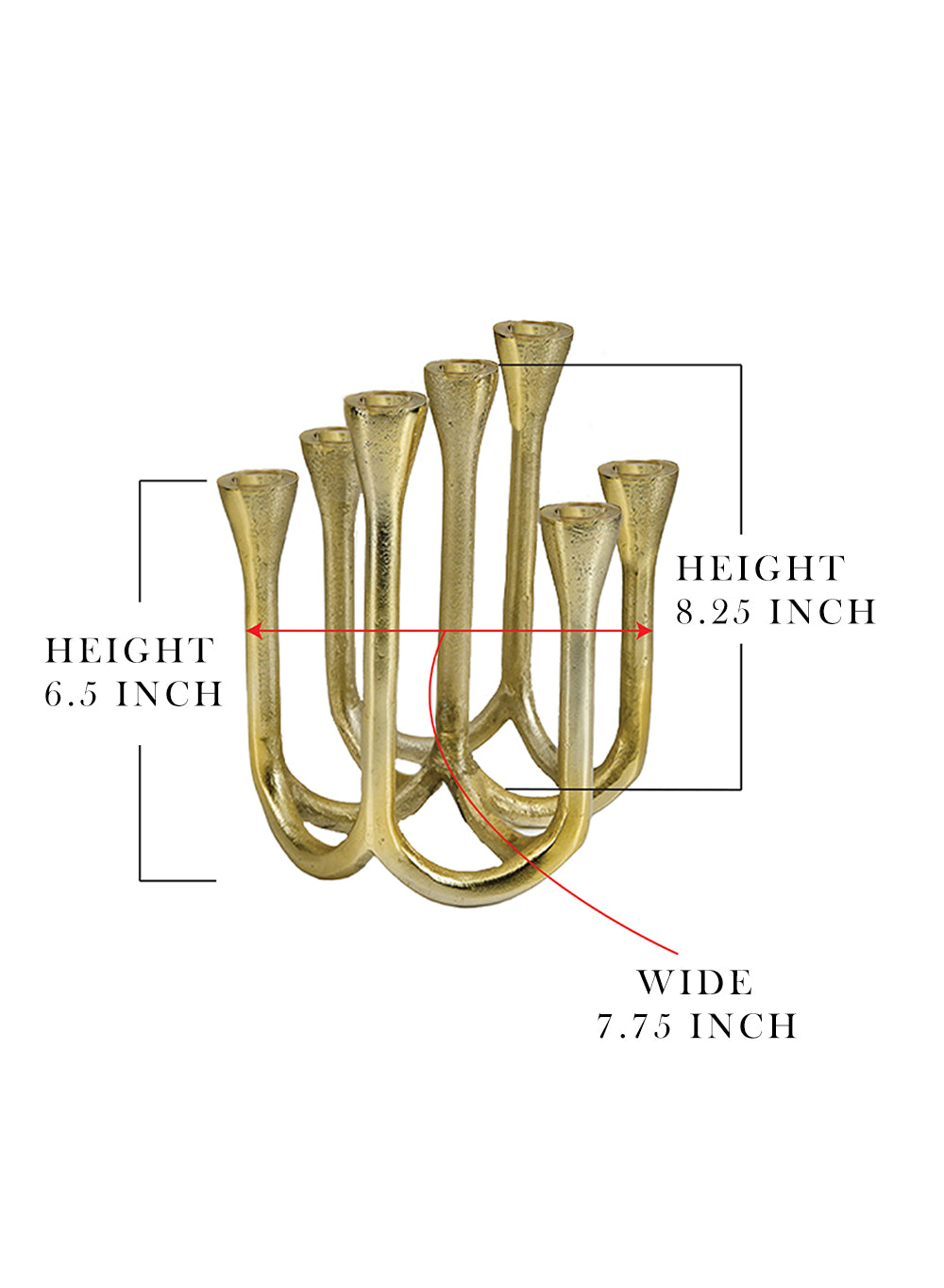 Seven-Branched Gold Menorah Candle Holder, 7.75" Long, 6.5" Wide & 8.25" Tall