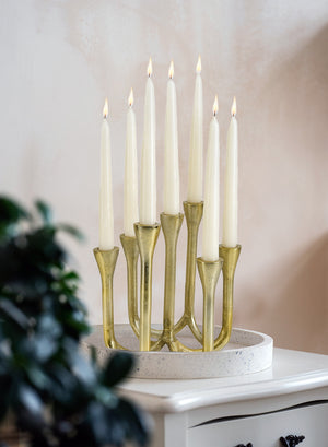Seven-Branched Gold Menorah Candle Holder, 7.75" Long, 6.5" Wide & 8.25" Tall
