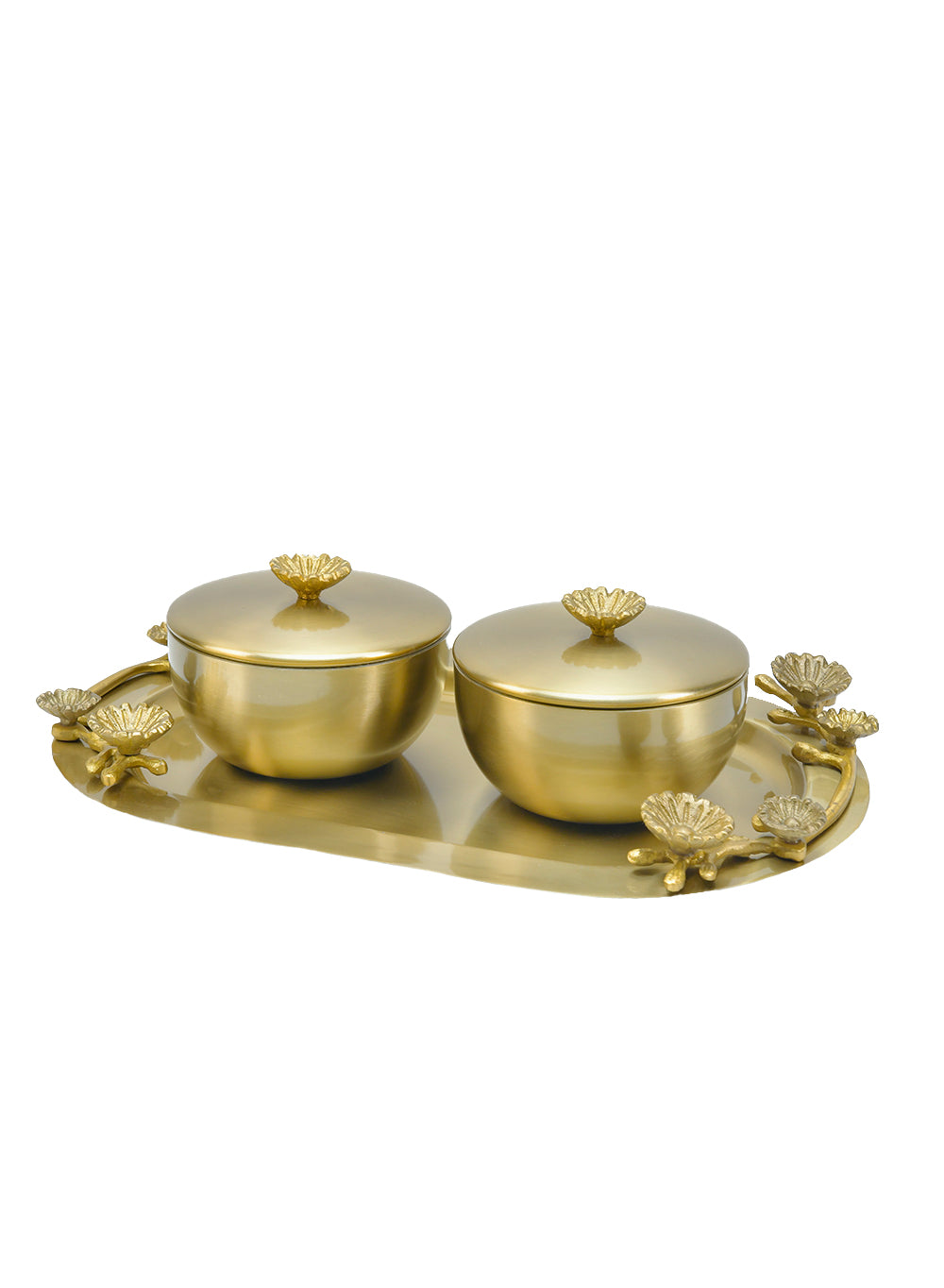 Suvarna Orchid Serving Tray with Two Bowls, in 2 Designs